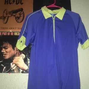 Dark blue & green, colored neck shirt